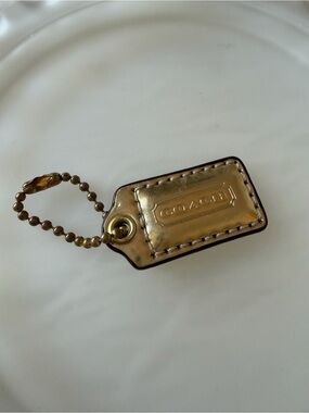 Coach Metallic Gold Hang Tag Leather with Gold Chain Small